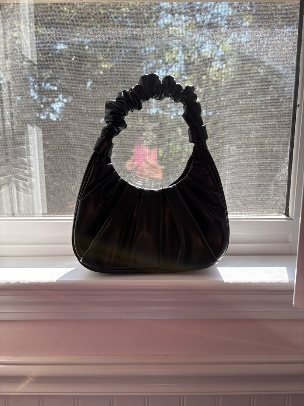 MMS Design Studio Black Ruched Handle Hobo Bag